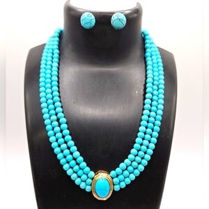 Turquoise Multi-Layer Choker & Stud Earrings